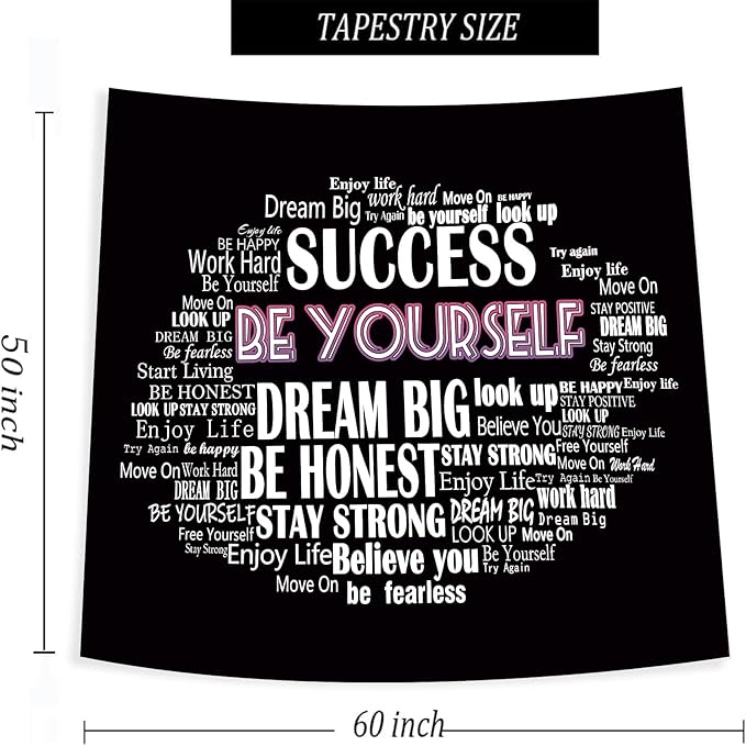 Boqin Quote Tapestry- Be Yourself Tapestries, Inspirational Wall Art, Inspirational Classroom Quotations Wall Hanging Positive Saying for Living Room, Bedroom Decoration, Outdoor - 50 x60 Inches