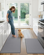 Color&Geometry Anti Fatigue Cushion Padded Kitchen Mat for Floor - 17x59+17x59,Easy Clean, Waterproof & Oil Proof, Anti Slip, Foam Rubber Runner Rug for Front Sink Comfort Standing, Grey Set of 2