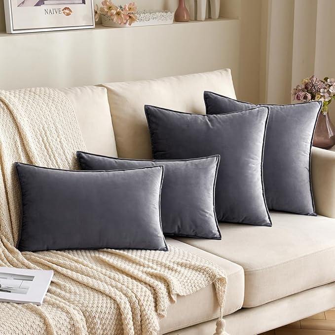 MIULEE Dark Grey Velvet Throw Pillow Covers 26x26 Soft Decorative Solid Square Euro Sham Cushion Cases Pack of 2 Modern Luxury Home Decor for Couch, Sofa, Bedroom