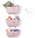 DULLEMELO Hanging Wall Basket for Wall Decor | Pink Woven Storage Basket with Button Strap | 3-Tier Hanging Baskets for Organizing | Hanging Kitchen Baskets