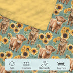 Mink Baby Girls Blankets Highland Cow Sunflower, Western Cowgirl Calf Flower Soft Double Layer Dotted Backing Receiving Swaddle, Newborn Infant Toddler Nursery Crib Bedding Shower Gift 30 x 40