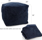 Sexysamba Square Corduroy Pouf Cover Only, 20"x 16" Unstuffed Decorative Ottoman Foot Stool Rest, Washable Storage Bean Bag Chair Floor Pouf Covers for Living Room Bedroom, Navy Blue