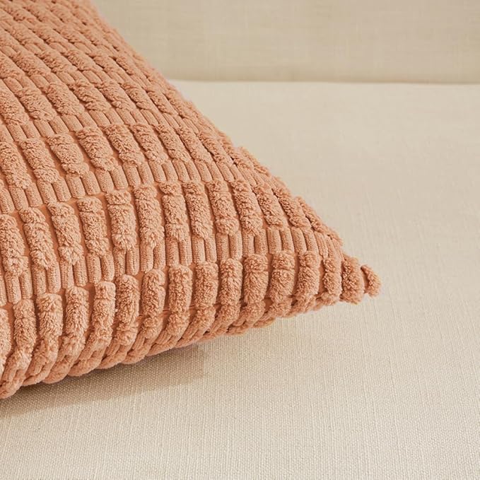 Fancy Homi 4 Packs Peach Decorative Throw Pillow Covers 16x16 Inch for Living Room Couch Bed, Rustic Modern Farmhouse Boho Home Decor, Soft Plush Corduroy Cute Square Accent Cushion Case 40x40 cm