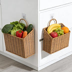 Set of 2 Woven Hanging Wicker Basket for Front Door, Handmade Rattan Hanging Wall Baskets for Garden Farmhouse Home