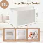 Goodpick 85L Large Woven Blanket Basket 23.6" x 15.7" x 13.8" Cotton Rope Storage Baskets for Organizing, Soft Dirty Clothes Basket for Bedroom Bathroom, Toy Baskets Storage Kids, White