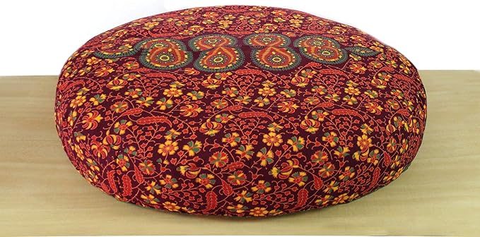 ICC Large Hippie Mandala Round Floor Pillow Cover Ottoman Pouf Cover Daybed Over sized Cotton Cushion Cover with Heavy Duty Zipper Seating Ottoman Poufs Dog-Pets Bed Red/ Yellow Peacock 35" Round