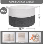INDRESSME XXXLarge Cotton Rope Basket 21.7" x 21.7" x 13.8" Woven Baby Laundry Baskets Blanket Basket Toy Baskets with Handle Storage Comforter Cushions Gray Laundry Hamper