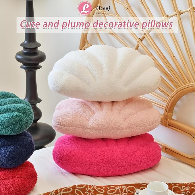 Pink Seashell Throw Pillows, Shell Shaped Throw Pillows, 13 Inch Soft Home Decorative Pillow Plush Cushion for Bed Couch Living Sofa Room Decor Accent Throw Pillow (Dusty Pink, Large-18Inch)