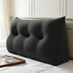 WOWMAX 80% Cotton & 20% Linen Blend Headboard Pillow – Twin Size Reading Wedge Backrest for Bed, Handmade Firm Support Bolster Cushion with Removable Cover, Premium Bed Rest Pillow, Black