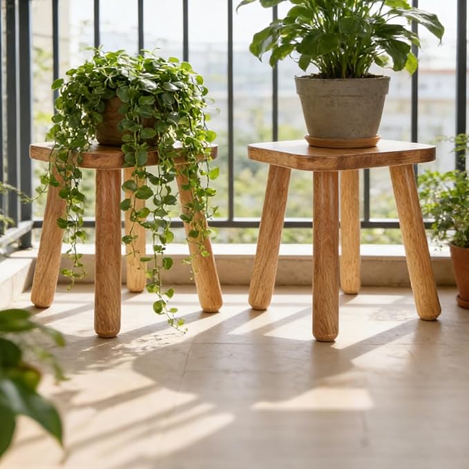 2 Pack Wooden Plant Stand Indoor 9.25” Small Plant Stool Square Wood Plant Stand for Large Plants Sturdy and Stable Flower Pot Stand Holder for Living Room, Balcony, Office, Holds 300 lbs
