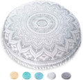 Mandala Life ART Yoga Decor Floor Cushion Cover - Round Meditation Pillow Case - Hand Printed Organic Cotton Pouf