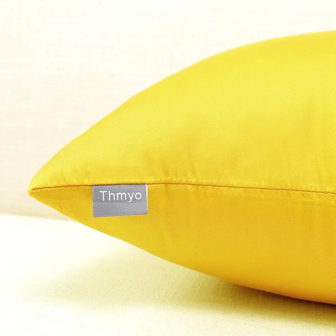 4-Pack 100% Cotton Comfortable Solid Decorative Throw Pillow Case,Thmyo Square Cushion Cover Pillowcase Sublimation Blank Pillow Covers DIY Throw Pillowcase for Sofa(20x20 inch/ 50x50cm,Lemon Yellow)