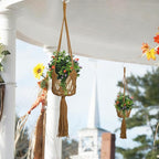 Hanging Planter with Patterns,2Pcs Macrame Plant Holder Rope with S Shaped Hooks,Indoor Macrame for up to 8 inch Pot Crochet,Boho Plant Hanger Holder for Indoor Outdoor