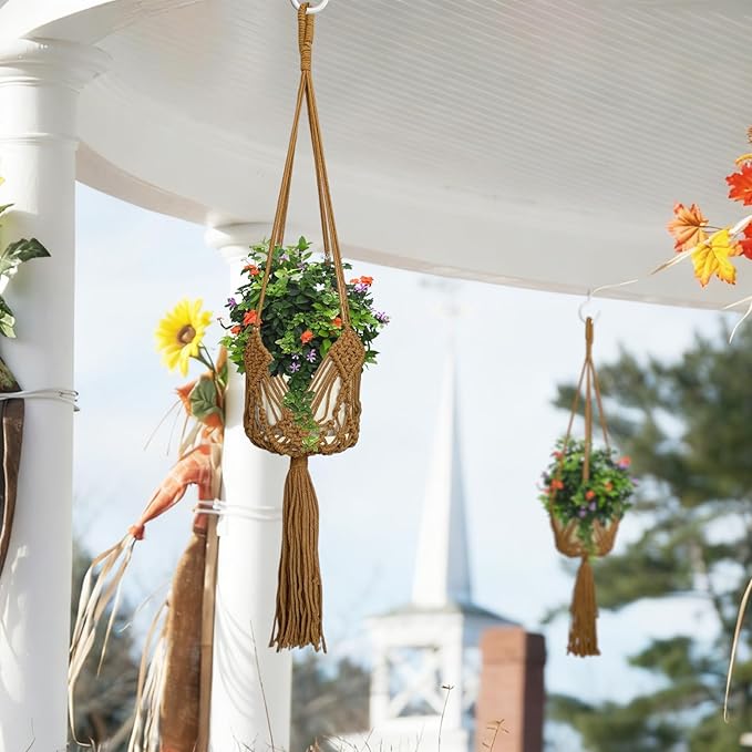 Hanging Planter with Patterns,2Pcs Macrame Plant Holder Rope with S Shaped Hooks,Indoor Macrame for up to 8 inch Pot Crochet,Boho Plant Hanger Holder for Indoor Outdoor