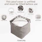 Louis Donné Unstuffed Storage Pouf Ottoman Cover 45x45 Cotton Linen DIY Decorative Footrest for Living Room Bedroom Home Office Replacement (Only Cover)