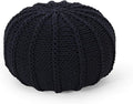 Christopher Knight Home Corisande Modern Knitted Cotton Round Pouf, Dark Blue