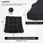 LANITI 24” Inch Extra Large Floor Cushions Tufted Floor Pillow for Adults Square Meditation Ultimate Comfort Oversized Pillows for Floor Cushion (Black)