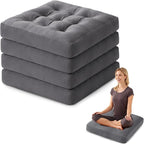 Meditation Floor Pillow Set of 4, Square Large Pillows Seating for Adults, Meditation Cushion Pillow,Tufted Corduroy Cushion for Tatami Living Room or Yoga, Dark Gray, 22x22 Inch