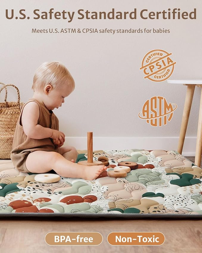 Blissful Diary Baby Play Mats for Floor, 72x48 Inch Extra Thicker & Large Soft Cushioning Foam Playmats for Babies and Toddlers, Foldable Washable Baby Crawling Mat for Playpen, Modren Abstract