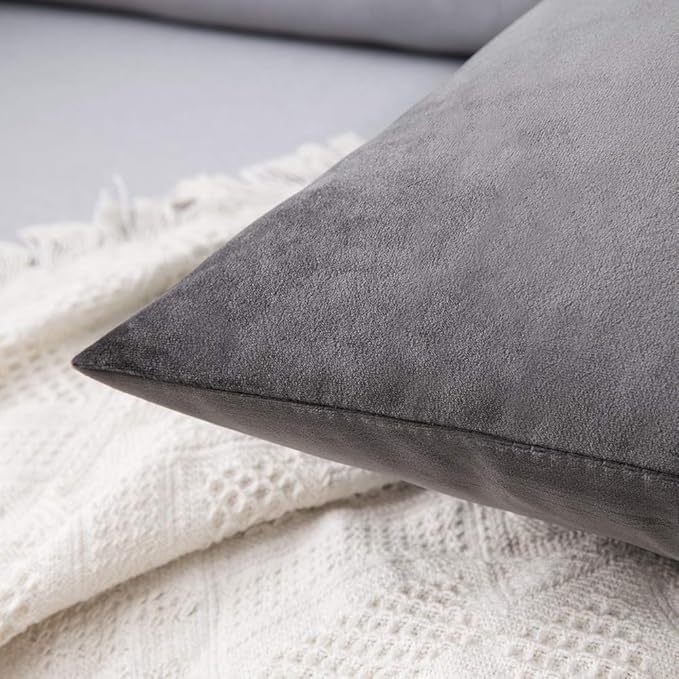MIULEE Velvet Throw Pillow Covers 12x20 Inch, Pack of 2 - Dark Grey, Soft Solid Lumbar Decorative Pillow Covers Modern Luxury Home Decor for Chair Couch Sofa Bedroom Livingroom