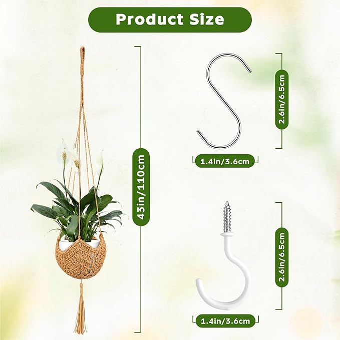 6 Pack Hand-Woven Macrame Plant Hanger - Hanging Plant Holder with 12 Hooks for Indoor Green Plant Hanging and Bohemian Style Home Decor (Brown)