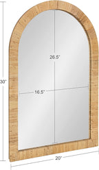 Kate and Laurel Rahfy Boho Arch Rattan Mirror; 20x30; Natural Wood; Decorative Wooden Mirror with Authentic Rattan Frame for Bohemian Wall Decor