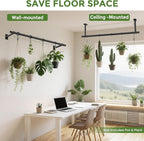 Hanging Planters for Indoor Plants, 32 Inch Heavy Duty Plant Hanger Indoor, 1 Inch Diameter Metal Rod, Hanging Plant Holder for Window Wall, Matte Black, Square Flange Base, Pot Not Included