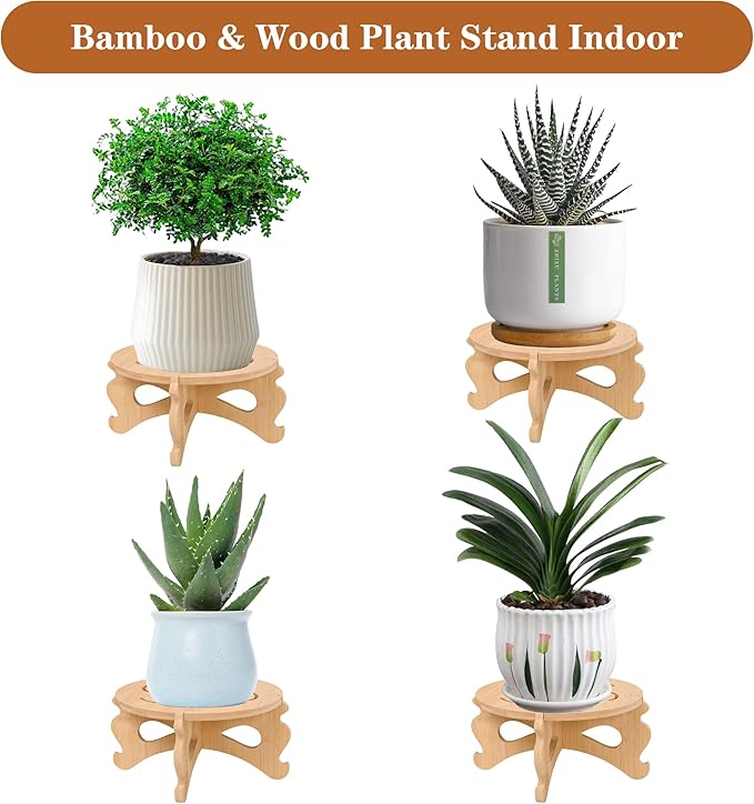 Plant Stand Indoor, Bamboo & Wood Plant Holders Indoor Stand, No Screws Required Stable Outdoor Plant Pot Stand, Wooden Stand for Plants Fit 5-15 Inch Pots, Support 190lb Adult