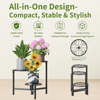 Metal Plant Stand Outdoor Indoor, 3 Tier Foldable Corner Tall Plant Shelf for Multiple Plants Flower Pot Holder Display Stand for Living Room Balcony Garden Patio -BlackS
