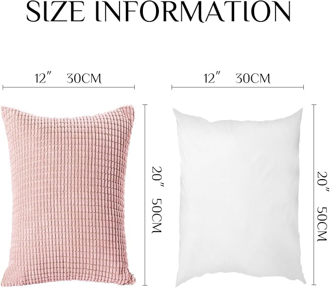 Softalker Throw Pillow Covers 12x20 Inch, Set of 2, Soft Corduroy Boho Stripe Decorative Pillow Cover, Couch Fluffy Pillow Cover for Farmhouse Home Decor Bed Living Room, Pink