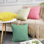 Thmyo 4-Pack 100% Cotton Comfortable Solid Decorative Throw Pillow Case, Square Cushion Cover Pillowcase Sublimation Blank Pillow Covers DIY Throw Pillowcase for Sofa(18x18 inch/ 45x45cm,Mist Green)