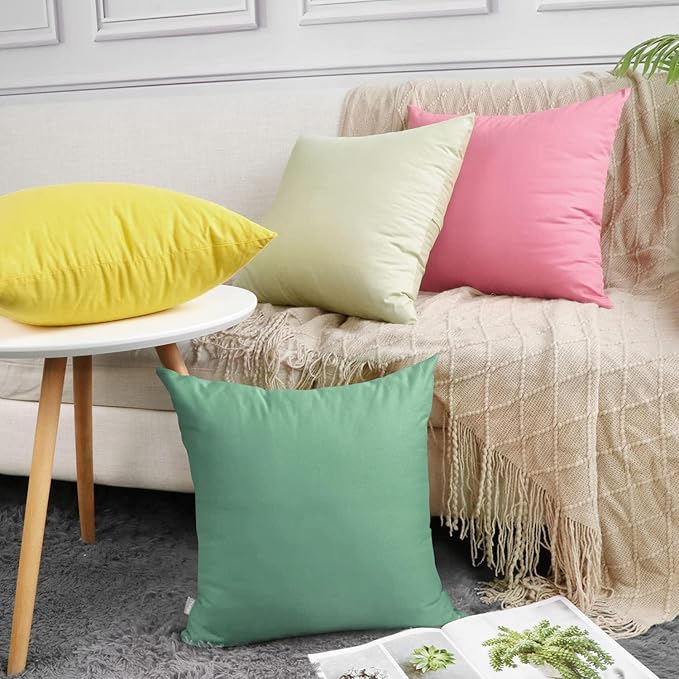 Thmyo 4-Pack 100% Cotton Comfortable Solid Decorative Throw Pillow Case, Square Cushion Cover Pillowcase Sublimation Blank Pillow Covers DIY Throw Pillowcase for Sofa(18x18 inch/ 45x45cm,Mist Green)