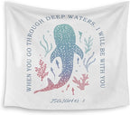 HUGANE Whale Shark Christian Tapestry, Isaiah 43:2 Bible Verse Tapestry Wall Hanging, Religious Bible Scripture Wall Blanket Backdrop Decor for Home Bedroom Living Room, 50x60 Inch,Color-A