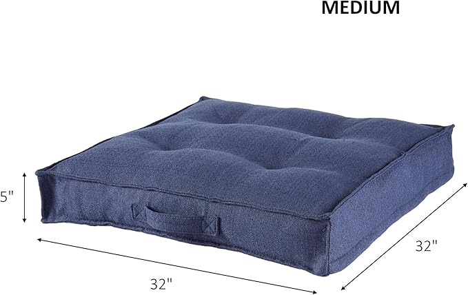 Square Tufted Floor Pillow with Removable Cover, Cobalt, Medium (32")