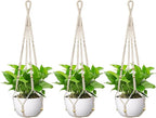 USLAI Macrame Plant Hanger Indoor Outdoor, Fits 4 to 15 Inch Pots, Strong Hanging Planter Holder, Boho Home Decor, 35 Inch, Ivory, Set of 3 (POTS NOT Included)