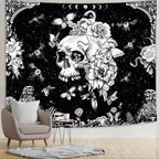 Black and White Gothic Tapestry for Bedroom Aesthetic, Skeleton Goth Witchy Tapestries Wall Hanging, Skull Floral Poster Backdrop for Living Gaming Room Dorm Decor 51in X 60in