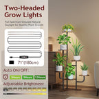Corner Plant Stand with Grow Light - 6 Tier Plant Stand Indoor Round Metal Plant Shelf with Adjustable Light, Plant Organizer for Living Room, Graden, Home Decor (Brown)
