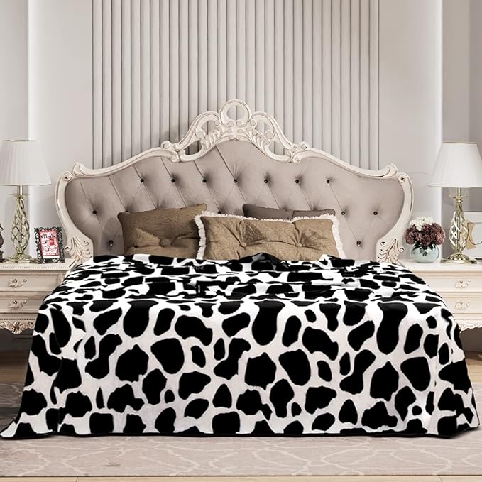 MACEVIA Cow Print California King Blanket for Bed, Flannel Fleece Big Soft Blanket, Huge Blankets 120"x120" Cozy Warm Comfort, Extra Large Plush Giant for Travel Camping 260GSM (Dairy Cow)