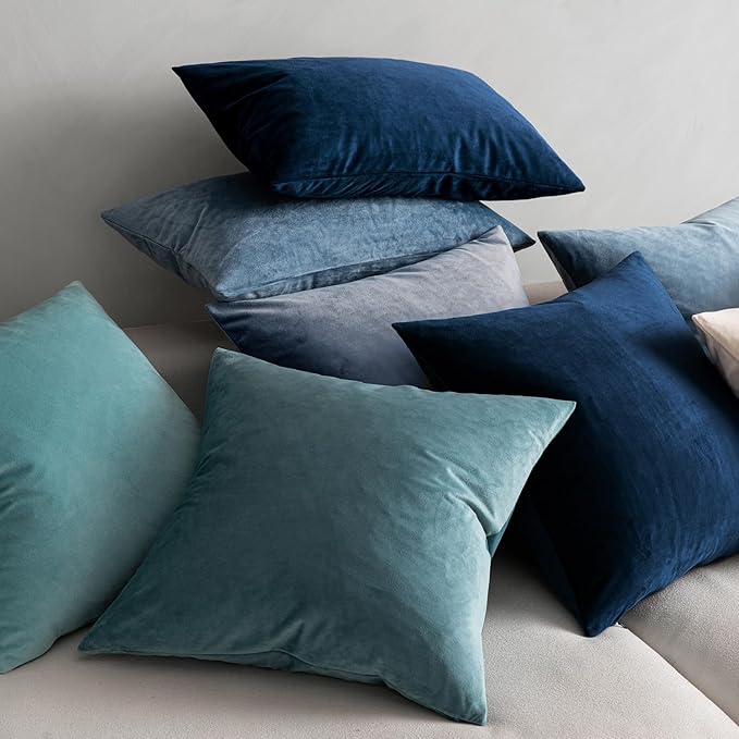 MIULEE 20x20 Inch Velvet Throw Pillow Covers, Pack of 2 - Dark Blue, Super Soft Decorative Square Cushion Cases Modern Luxury Home Decor for Sofa, Couch, Bed, Chair with Invisible Zipper