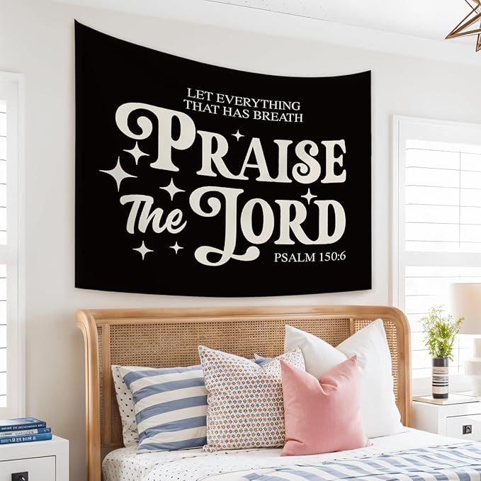 STHTTSW Vintage Christian Bible Wall Tapestry,“Let everything that has breath praise the Lord, Christian Gift for Women, Inspirational Wall Decor Tapestry for Bedroom, Living Room Dining Room Office