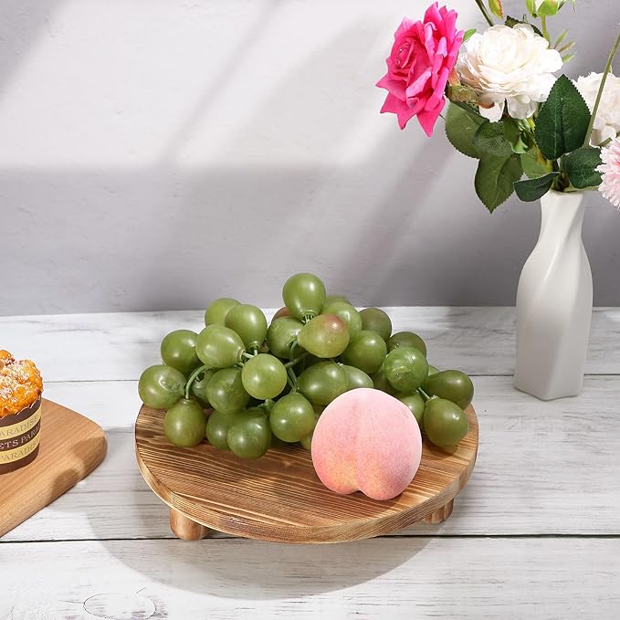 Sintuff 4 Pack Mini Wooden Plant Stool Display Wood Cake Stand 12/10/8/6 Inch Round Plant Risers Holder for Flower Pot Wooden Stool Indoor Outdoor Wood Stand(Wood Color)