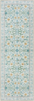 Lahome Sylvie Light Blue Runner Rug 2x6, Boho Floral Runners for Kitchen Floor, Machine Washable Soft Thin Indoor Throw Carpet Runners for Hallway Bathroom Laundry 6ft, Blue