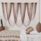 IOWER Macrame Wall Hanging Pink Dip-Dyed Large Macrame Wall Decor For Living Room Boho Fiber Art 57" W x 41" L