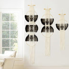 Flber Macrame Wall Hanging Combination 3 Pcs Beige and Black Handmade Woven Boho Home Chic Wall Decor Geometric Art Decor Bedroom Nursery Apartment Dorm Decoration Minimalistic Neutral Wall Decor