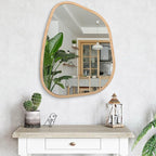 Irregular Bathroom Mirror Modern Wall Mirror Asymmetrical Wooden Framed Wall Mirror Unique Shape Wall Mounted Vanity Artistic Mirror Decor for Living Room Bedroom Entryway Large 26"x18"