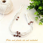 35 Inch Macrame Plant Hanger, Large for up to 15 Inch Pot Extra Long Hanging Planter Holder Basket with Wood Beads for Indoor Outdoor Home Decor (Ivory, 1-Pack)