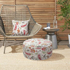 Magpie Fabrics Indoor/Outdoor Inflatable Stool Ottoman Pouf, Water Repellent Round Footrest Footstool with Foot Pump D20 xH9, Portable for Patio Garden Travel Camping or Home, Paisley Red Beige