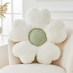Flower Throw Pillow, Cute Flower Shaped Pillow Decorative Throw Pillow for Bed Couch, Soft Daisy Pillows Floor Seating Cushion Cushions (19.6 Inch White+Green)