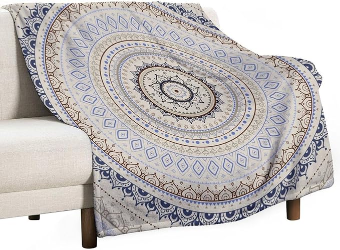 Mandala Throw Blanket Retro Eastern Backdrop Swirled Cosmic Lotus Yoga Boho Artwork Blanket for Sofa Bed Couch Chair Or Dorm 40"x50"