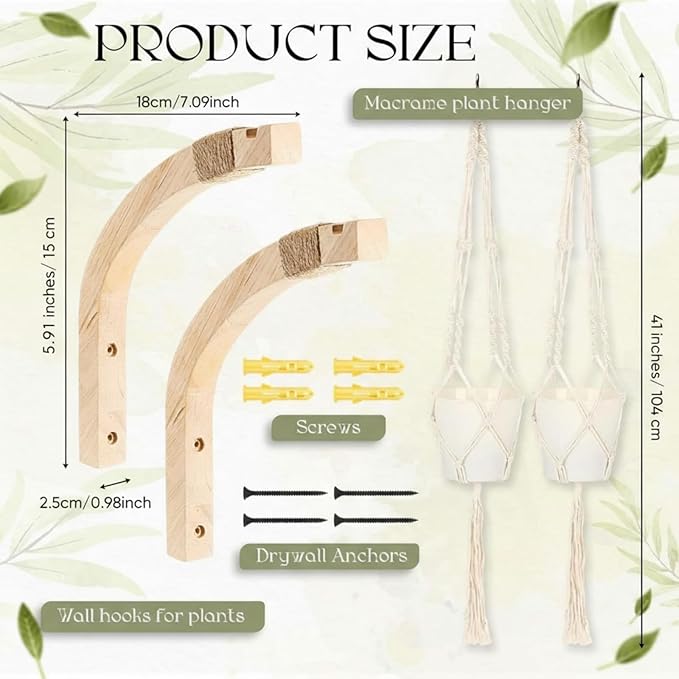 4 Pack Plant Wall Hanger for Indoor Plants 2 Pcs Plant Hangers Indoor Wall Mount 2 Pcs 41'' Macrame Plant Hangers Indoors Plant Hooks for Wall Outdoor Flower Pots Garden Decoration